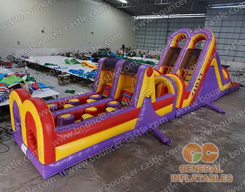  Purple dual lane obstacle course with pool