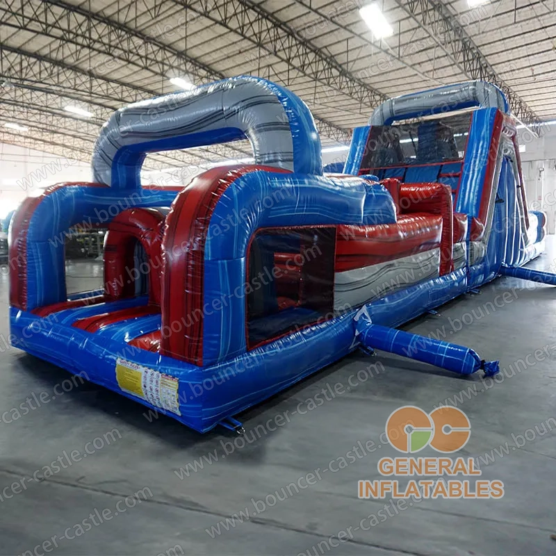 Red/blue marble wet/dry obstacle with inflated pool