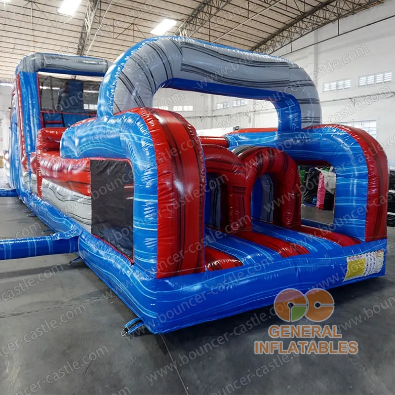 Red/blue marble wet/dry obstacle with inflated pool