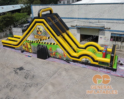 28ftH Adult Toxic dual lane dry slide with obstacle course