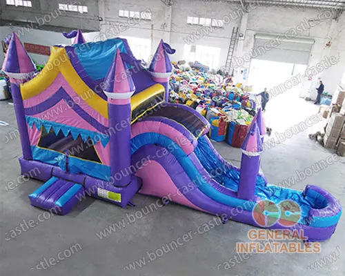 Inflatable purple and pink castle combo with slide wet/dry