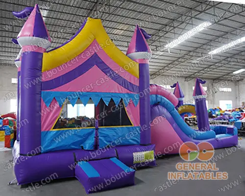 Inflatable purple and pink castle combo with slide wet/dry