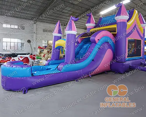 Inflatable purple and pink castle combo with slide wet/dry