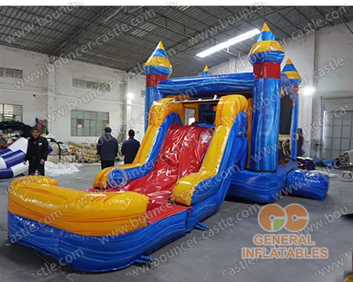 Inflatable marble color combo with slide wet/dry