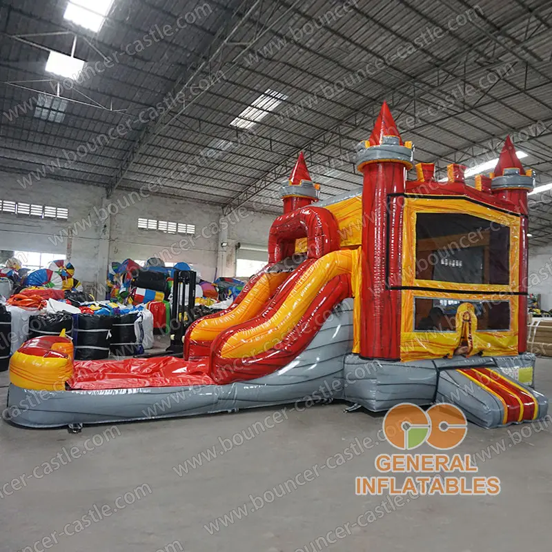 Red marble castle inflatable combo wet and dry