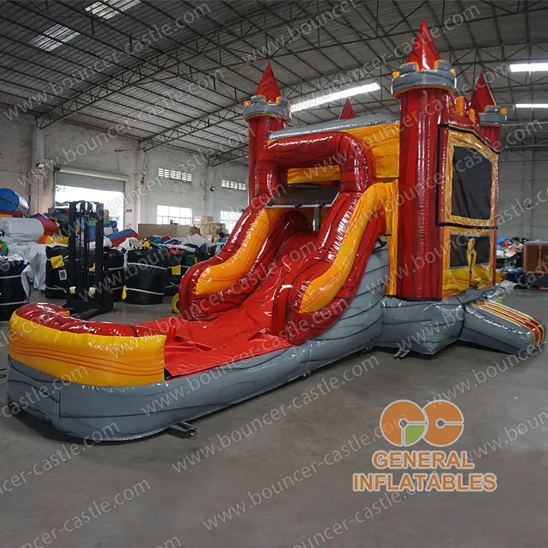 Red marble castle inflatable combo wet and dry