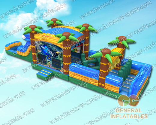 Ocean water obstacle course with pool