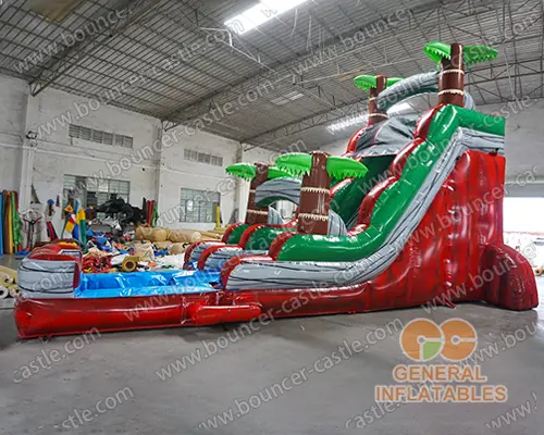 Jungle water slide with removable pool